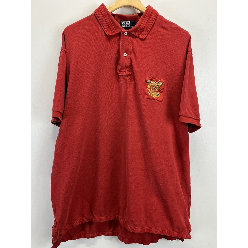 Vtg Polo Ralph Lauren Shirt Sz 3XB Big Crest Patch Pocket Red Knit Polo *flaw*